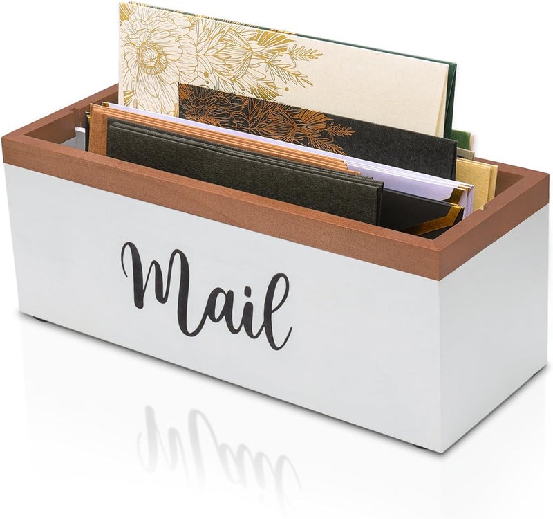 Intarsio 100% Real Wood Mail Organizer for Countertop, Dual-Sided Mail Script Design, Mail Holder for Office, Desk, Entryway Table, Rustic Farmhouse Style, Great Home Decor Gifts - Image 1